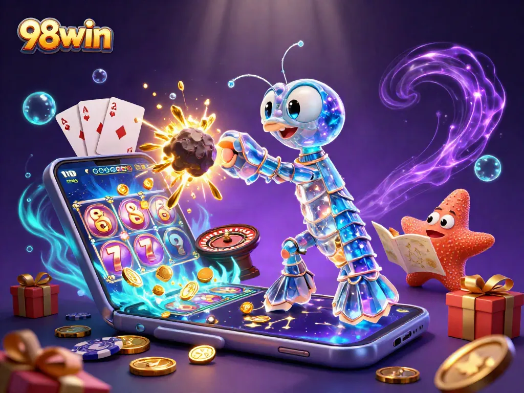Win big with 98win's colorful slot game, featuring golden coins and vibrant designs.