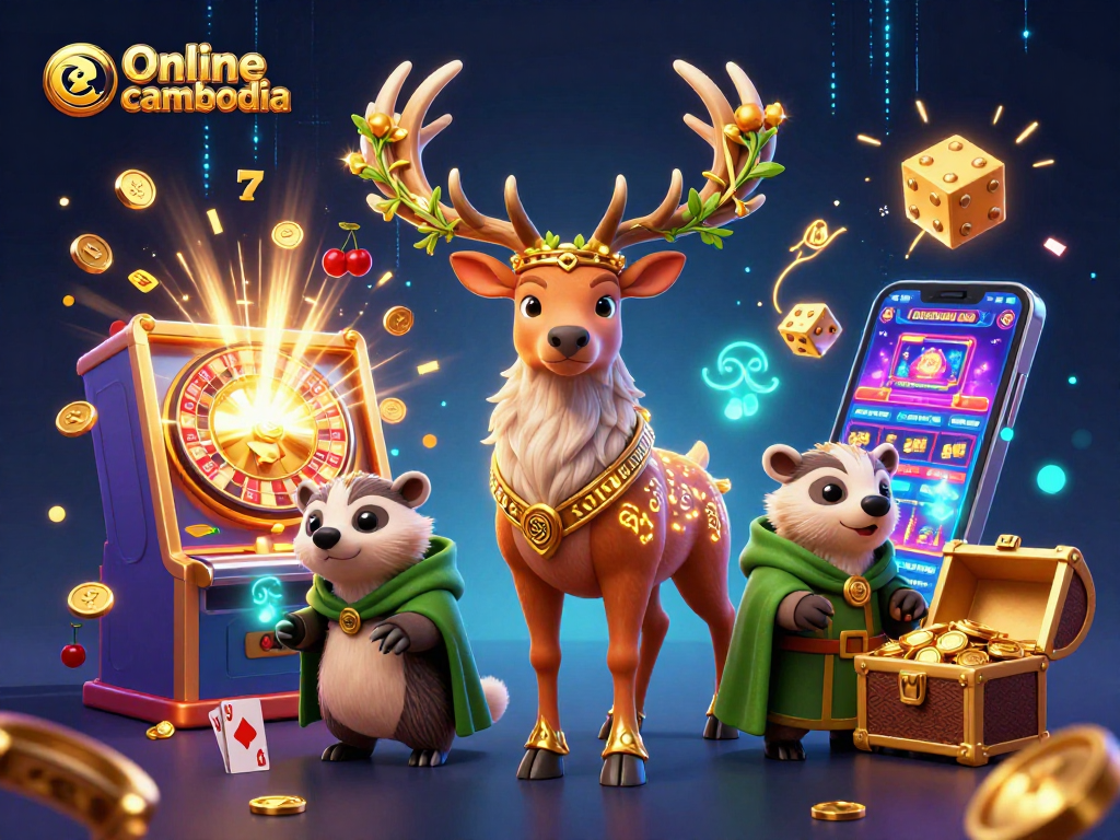 Engage in thrilling gameplay at Online casino cambodia with dynamic visuals showcasing a Celtic stag and gaming elements.