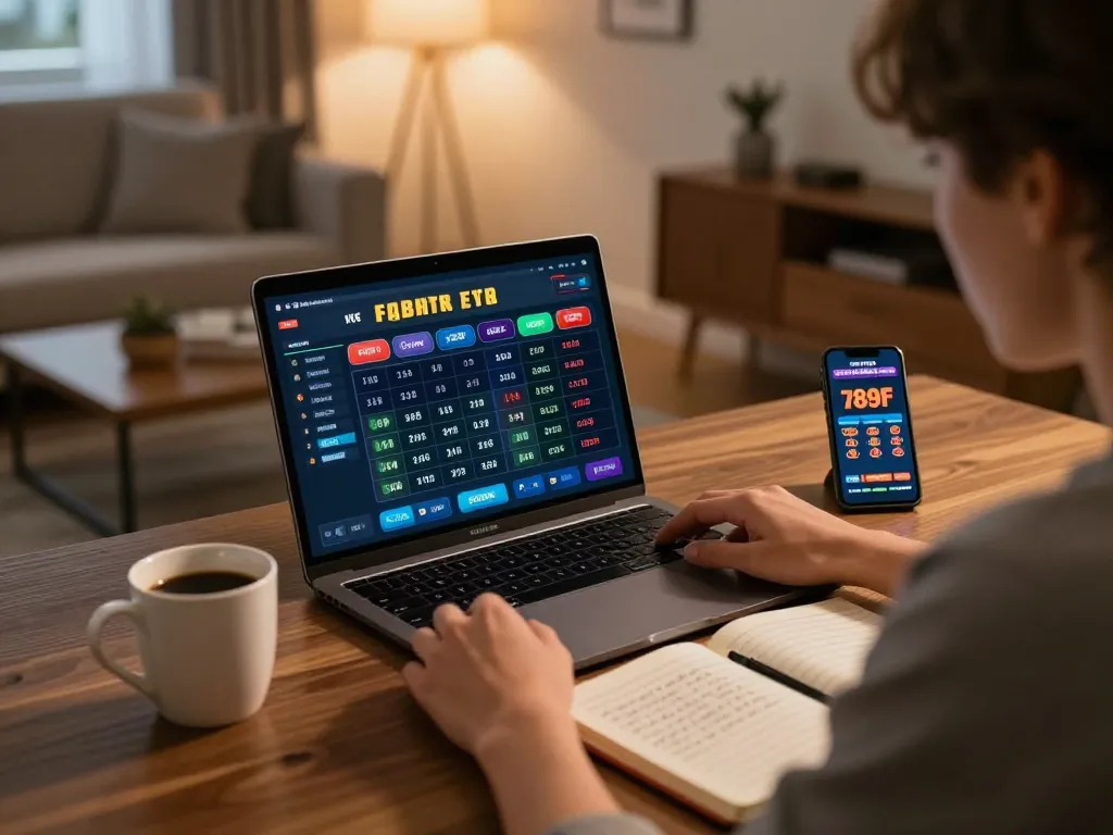 Engaged player analyzing strategies while using the 789f online casino app in a cozy home setting.