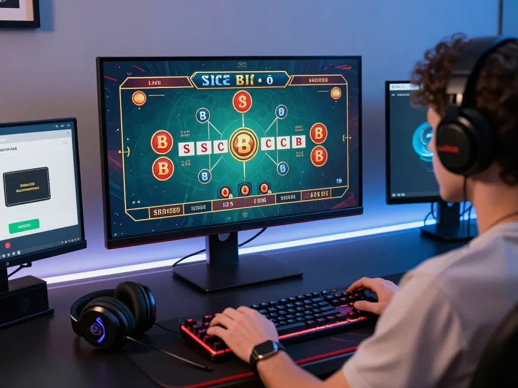 Sicbo online gameplay on a high-end gaming setup with vibrant LED lights enhancing the excitement