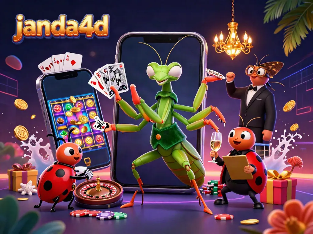 Janda4D menghadirkan kegembiraan slot dengan ilustrasi warna-warni dari karakter imersif dan elemen kasino.