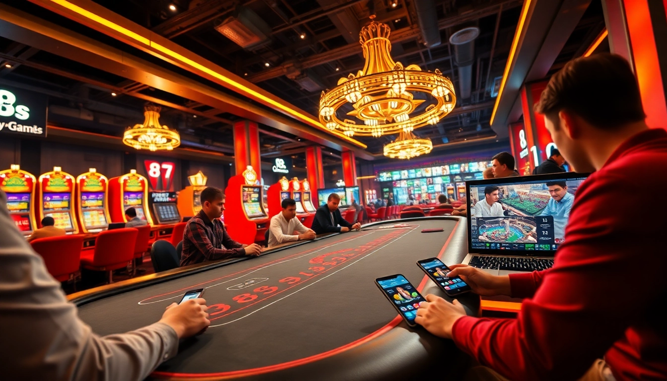 Engaging gaming atmosphere at 8S with players enjoying casino games and sports betting.