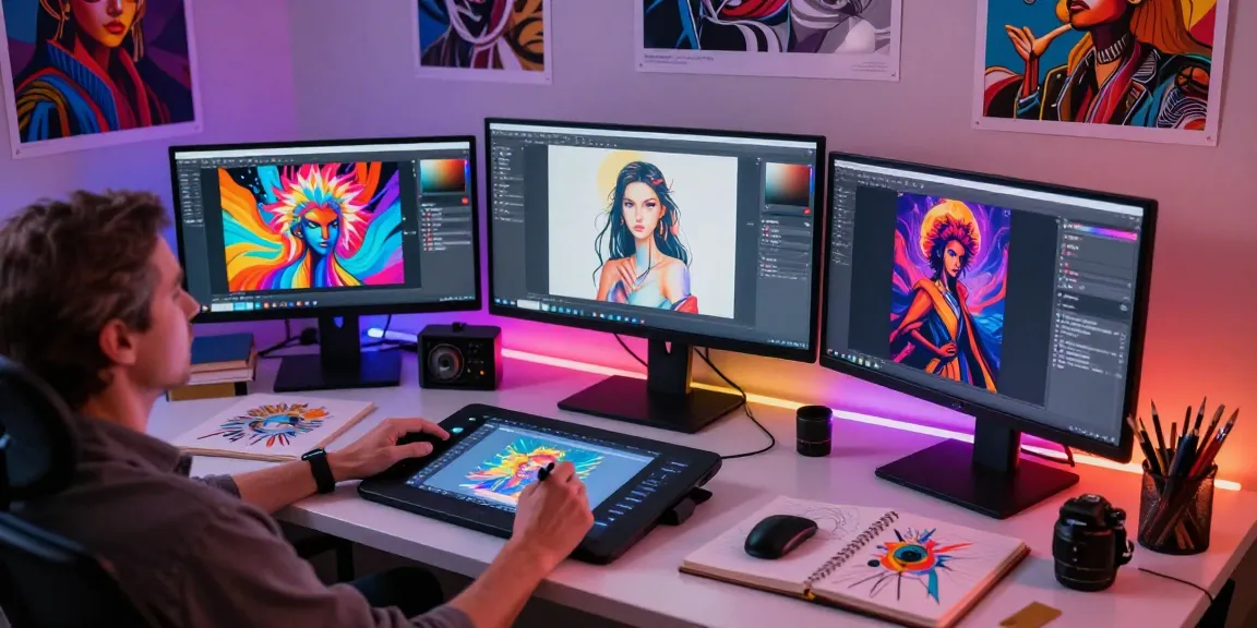 Creating vibrant digital art with nsfw ai in a modern workspace