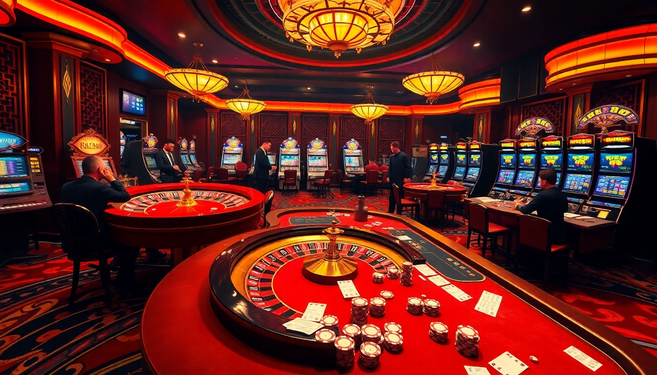 Experience the thrill of rr99 betting at a luxurious casino with roulette and poker tables.