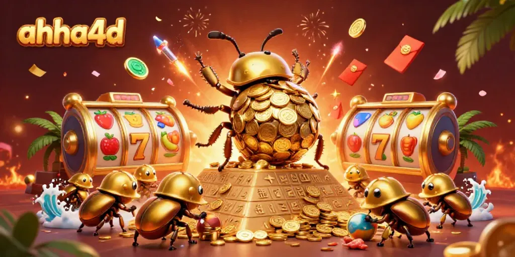 Menangkan jackpot dengan ahha4d! Ilustrasi slot online penuh warna dan efek menarik.