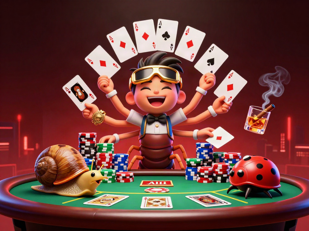 Experience thrilling gaming with สล็อตเว็บตรง featuring cartoon characters at a lively poker scene.