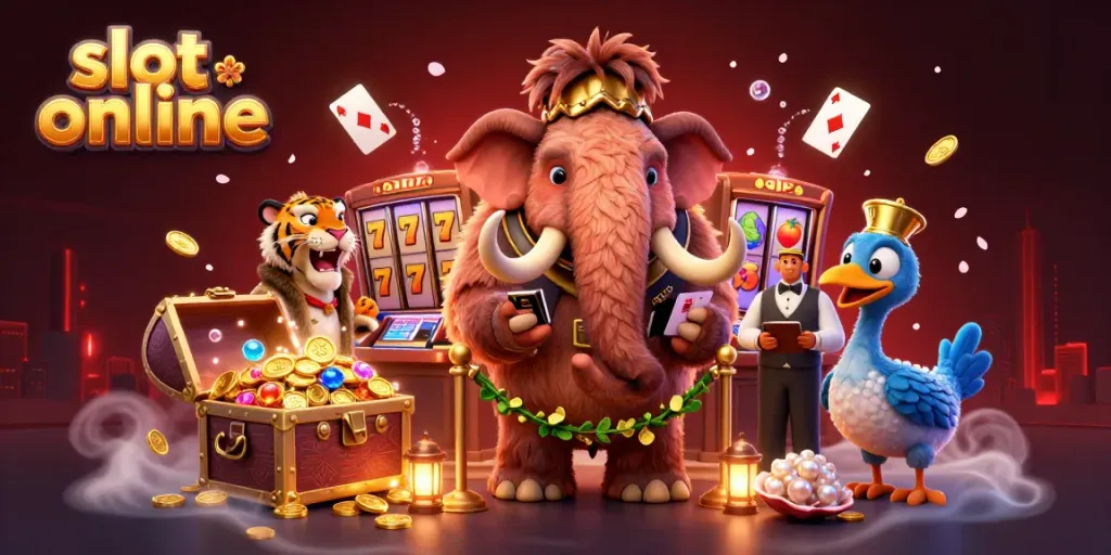 Menangkan jackpot dengan slot online dalam ilustrasi kasino yang penuh dengan petualangan.