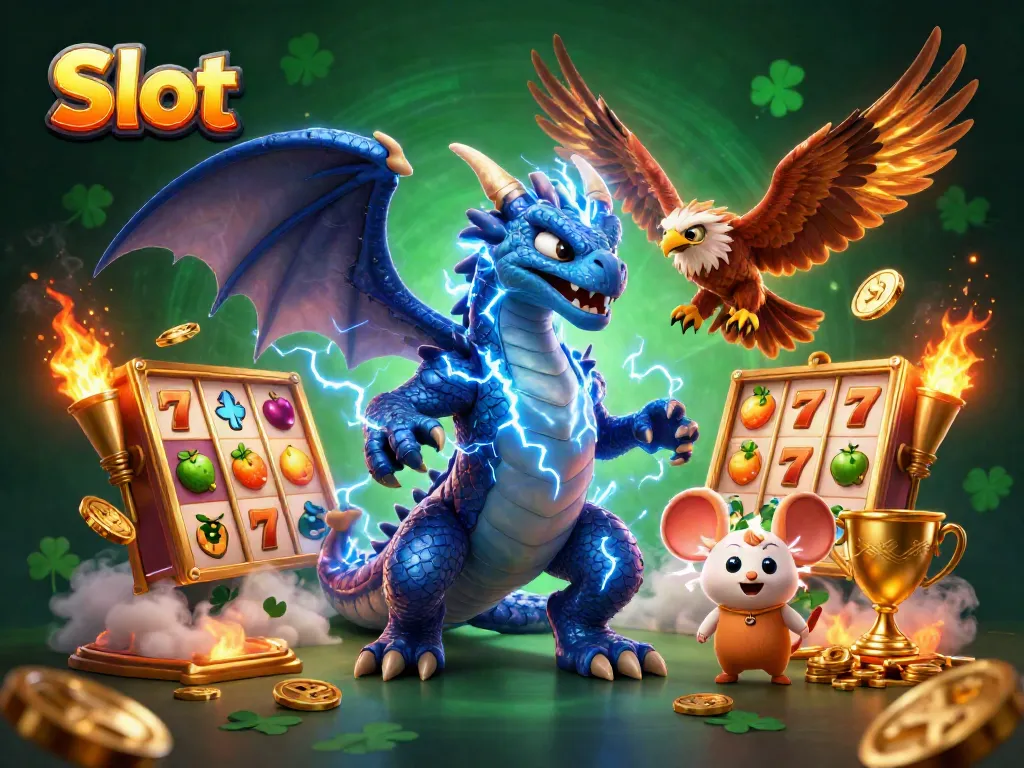 Slot yang menggairahkan dengan simbol keberuntungan dan karakter dinamis dalam suasana kasino
