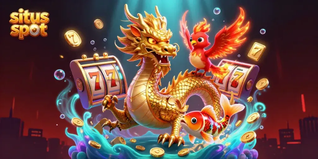 Mainkan situs slot dengan kemewahan naga emas dan phoenix berapi di antara simbol slot yang menarik.