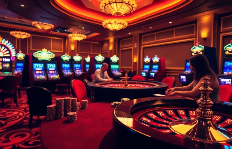 SODO66 players enjoy a thrilling game at a luxurious casino table with vibrant poker chips.