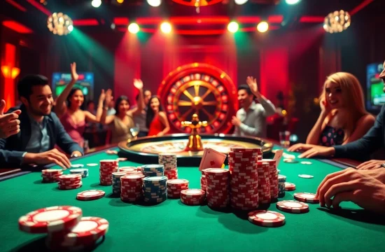 SODO66 poker table scene showcasing thrilling gambling action with vibrant colors