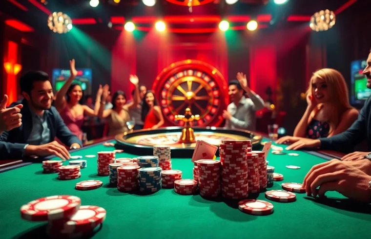 SODO66 poker table scene showcasing thrilling gambling action with vibrant colors