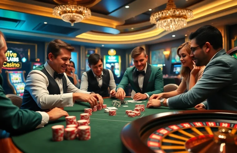 Hitclub players engaged in a high-stakes poker game with vibrant casino elements.