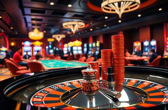 Experience excitement with De bet at a bustling casino featuring roulette and poker.