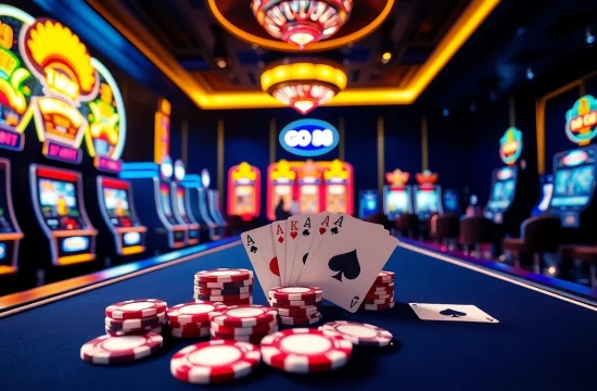 Experience thrilling gameplay at GO 88 with dynamic casino action featuring poker chips and slot machines.