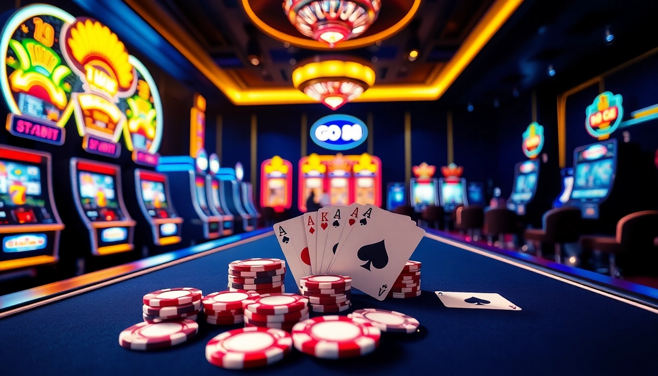 Experience thrilling gameplay at GO 88 with dynamic casino action featuring poker chips and slot machines.