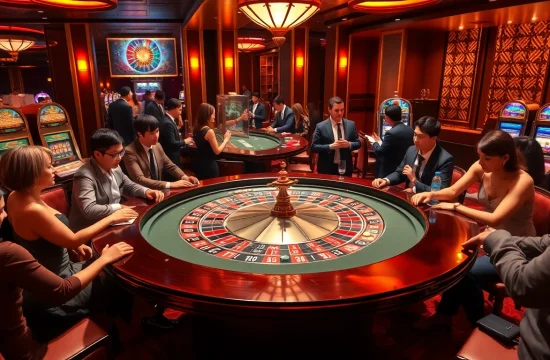 Players enjoying a thrilling roulette game at Xin88 casino, highlighting excitement and luxury.