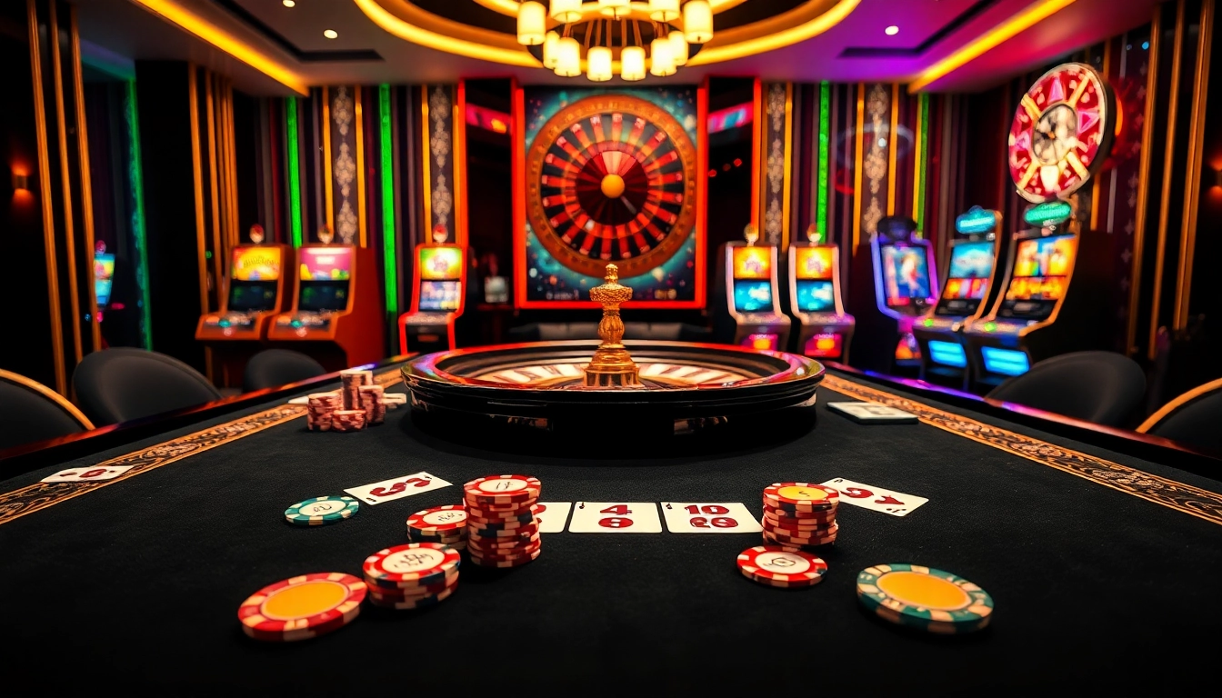 Experience high-stakes gaming with KING88 at the luxurious casino table filled with vibrant poker chips and cards.