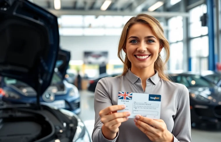 Gift card for window tint service presented in a modern automotive shop.