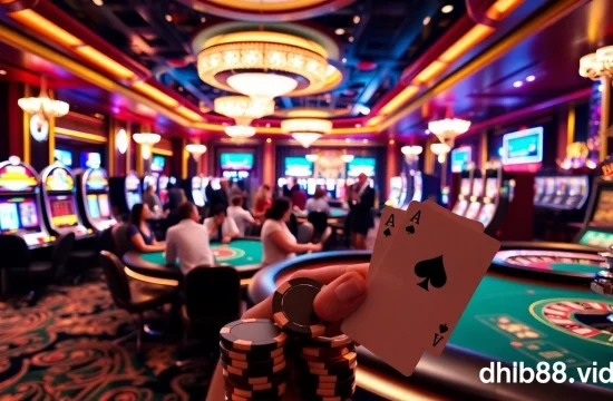 Experience thrilling gameplay at https://dh88.video/ with poker chips on a vibrant casino table.