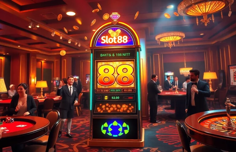 Rasakan sensasi permainan slot88 dengan mesin yang cerah dan pemain yang antusias.