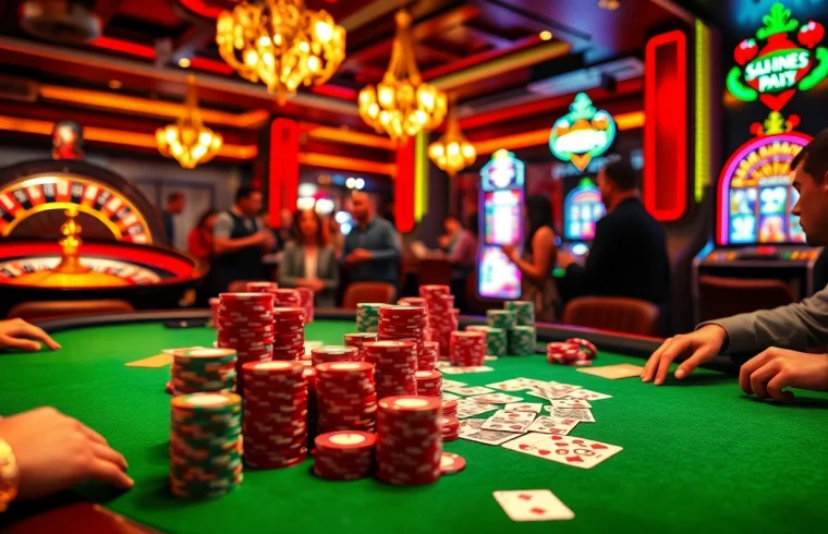 Experience the thrill of winning at MK8 casino with vibrant poker tables and spinning roulette.