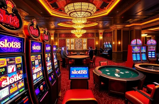 Experience the excitement of slot88 with vibrant slot machines in a luxurious casino setting.