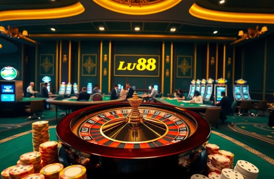Engaging action at nhà cái lu88's vibrant gaming environment featuring roulette, poker, and slot machines.