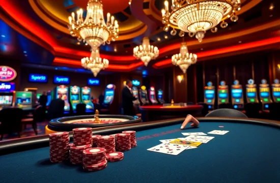 Engaging casino scene with Super59 daftar showing poker game, roulette, and vibrant slots.