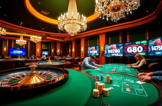 Capture the excitement of gambling at GG88 with vibrant casino tables and engaging players.