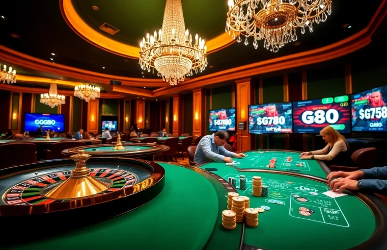 Capture the excitement of gambling at GG88 with vibrant casino tables and engaging players.