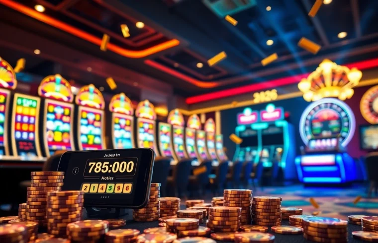 Exciting game nổ hũ slot machines with jackpot meter and cascading coins in premium casino