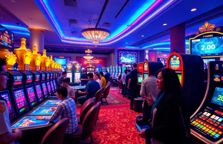 Thrilling online gaming experience at 33win.global with diverse players in a modern casino setting.