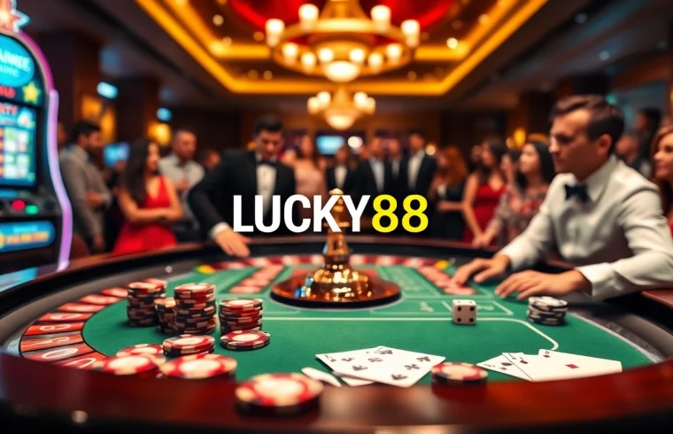 Experience the thrill of the casino with LUCKY88 as players engage in immersive betting at a roulette table.