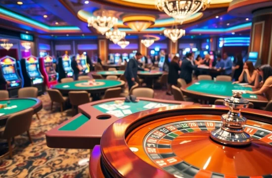 Experience the thrill of the GO8 casinos showcasing excitement at gaming tables and vibrant roulette wheels.