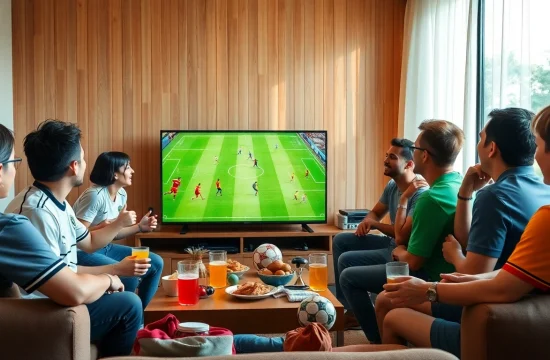 Lương Sơn TV viewers enjoying a vibrant soccer match together, showcasing excitement and community.