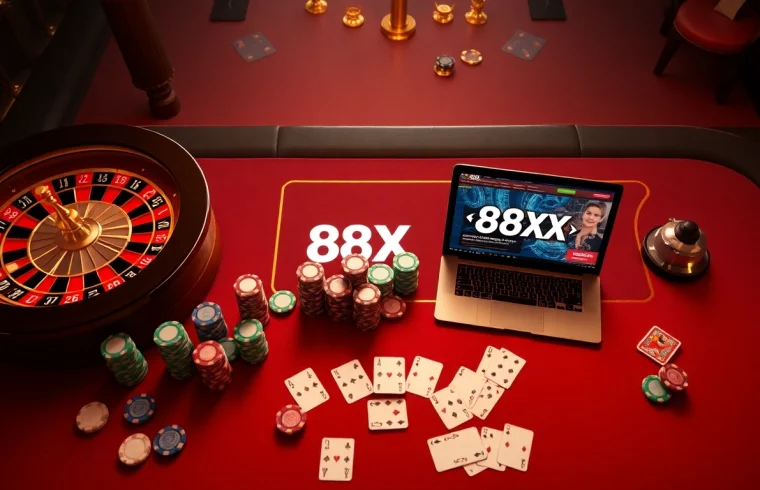Players engaging in thrilling gambling experiences on http://88xx.art/ with poker chips and roulette wheel.