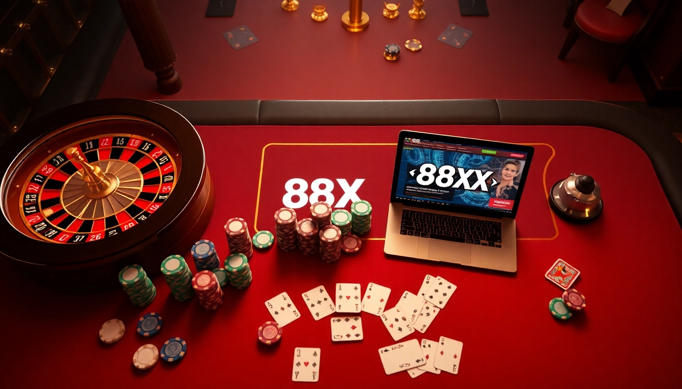 Players engaging in thrilling gambling experiences on http://88xx.art/ with poker chips and roulette wheel.