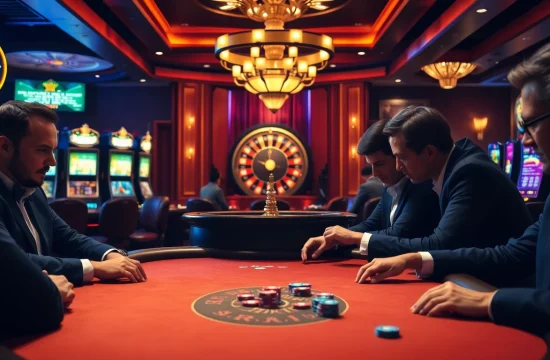 Experience the thrill of winning at https://lv88.ltd/, showcasing an exhilarating poker game in a luxurious casino.