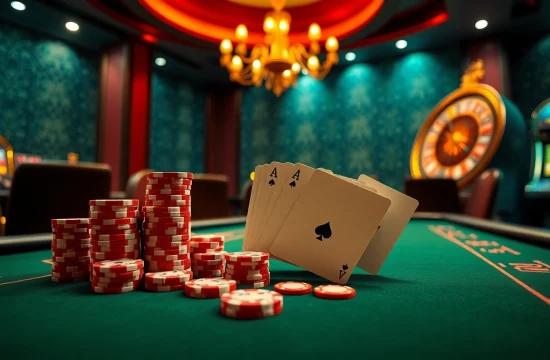 Experience the thrill of MM OO gaming at a luxurious casino table, complete with poker chips and cards.