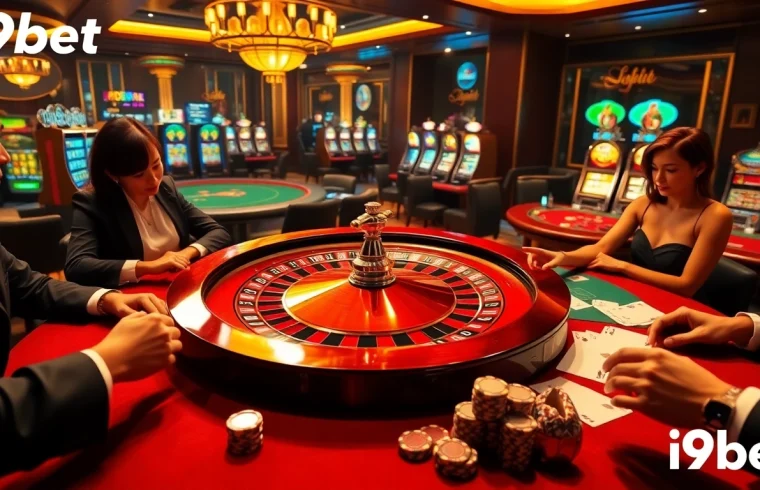 Players placing bets at an elegant roulette table in a high-stakes game session at i9bet.