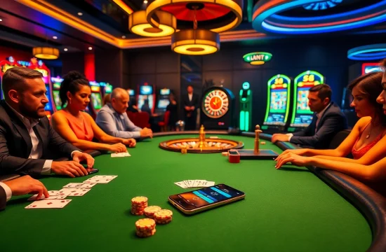Experience the thrill of S8 gaming at a luxurious casino setting with poker and slots.