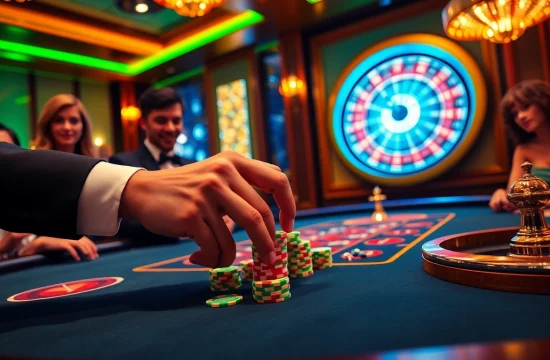 Experience the thrilling LUCK8 casino atmosphere with vibrant poker action and elegant players.
