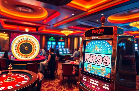 Players enjoying the thrill of casino gaming with RR99 prominently featured on a slot machine.