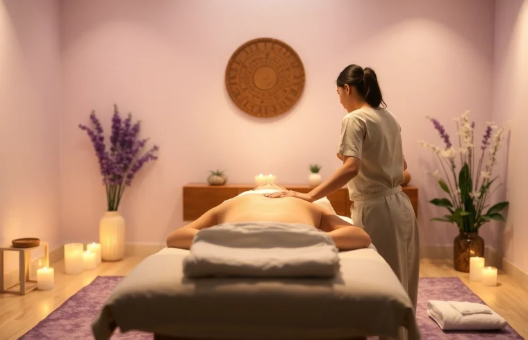 Relaxing 동탄출장마사지 scene with a therapist providing calming massage in a serene environment.