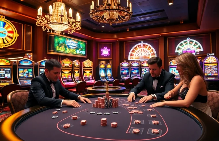 Players enjoying an intense game at five88 casino with vibrant lights and luxurious setup.