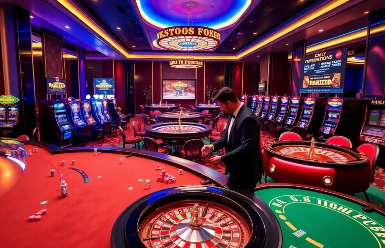 Experience thrilling gameplay at KP88, showcasing luxurious gaming tables and vibrant atmosphere.