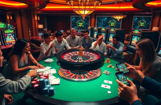 A vibrant casino scene with roulette and poker chips, showcasing 789p online gambling experience.