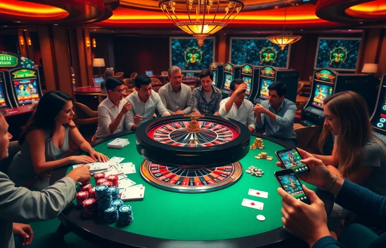 A vibrant casino scene with roulette and poker chips, showcasing 789p online gambling experience.