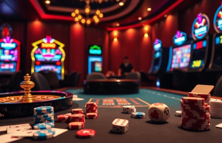 Experience the thrill of SODO66 at an upscale casino table with vibrant gambling elements.